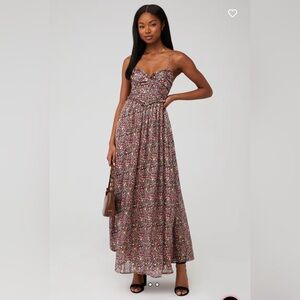 For Love & Lemons Joelle Floral Maxi Dress Sweatheart neckline Shirred bodice